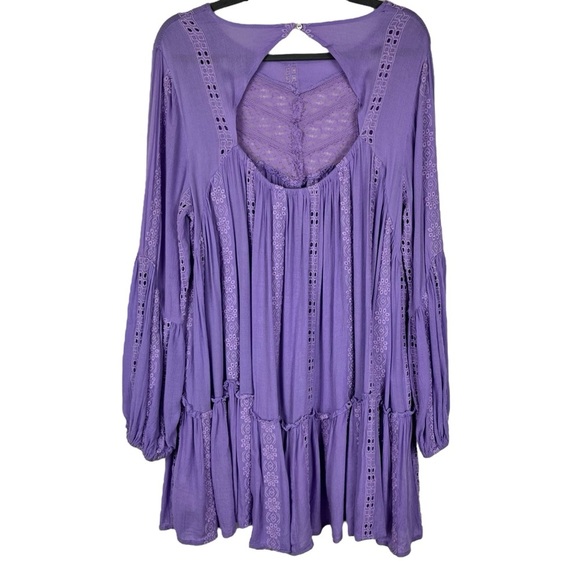 Free People Kiss Kiss Embroidered Purple Amethyst Eyelet Tunic Dress Size Medium - Picture 5 of 15